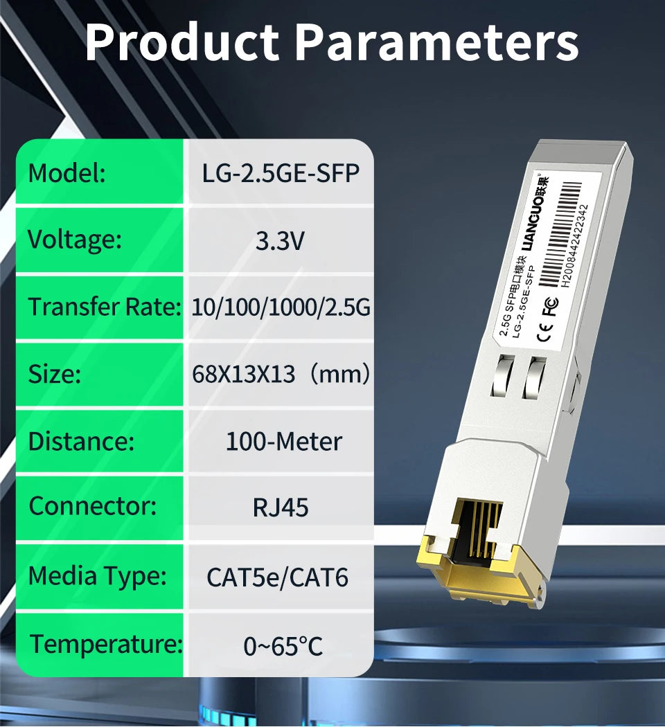 HORACO 10G SFP+ Module 2.5G Copper SFP Modules Optical Port Turn to RJ45 Ethernet Port Gigabit 1000M Transceiver Module
