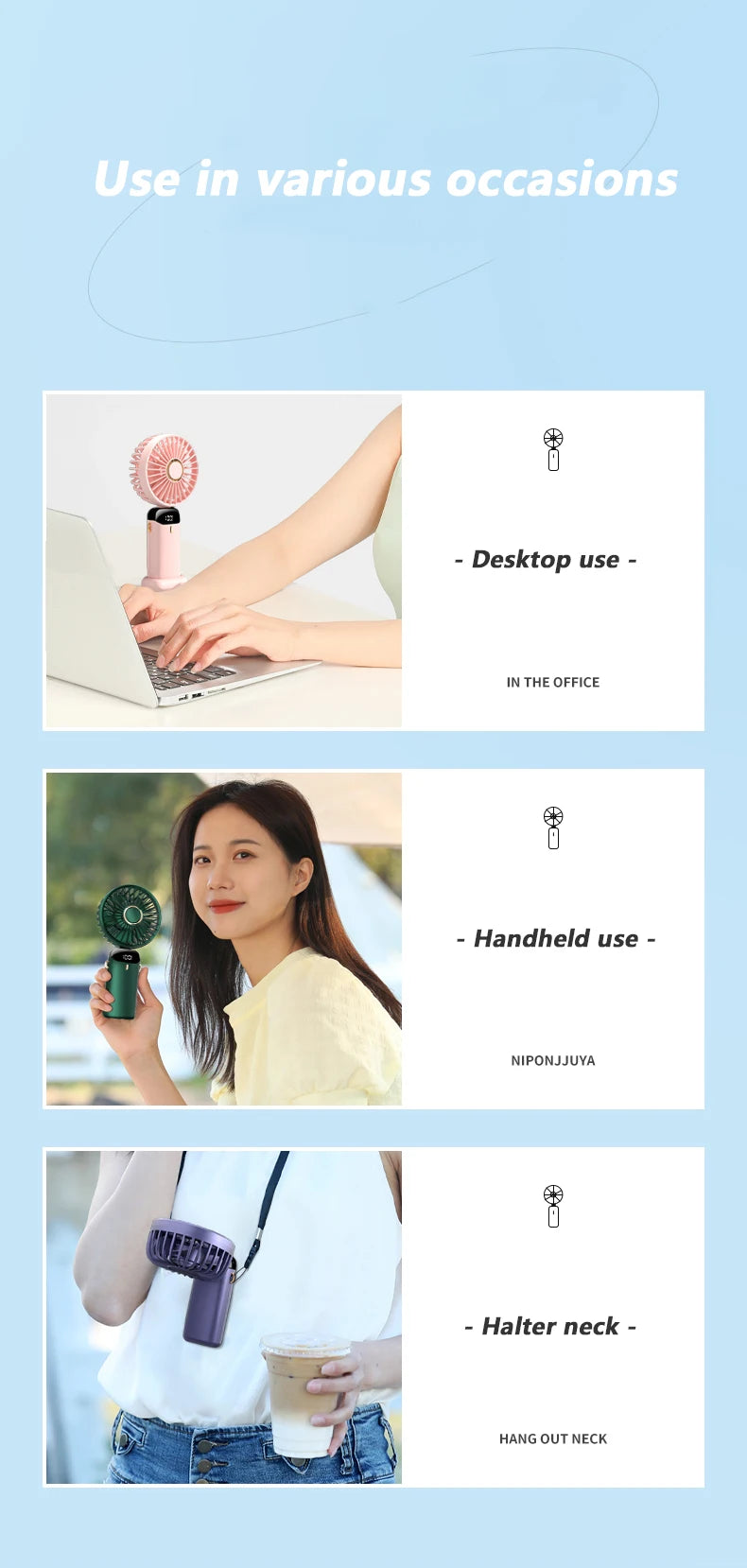 New Portable Hand-Held Fan Office Desktop Multifunctional Folding Double-Headed Small Electric Fan With A Neck Lanyard