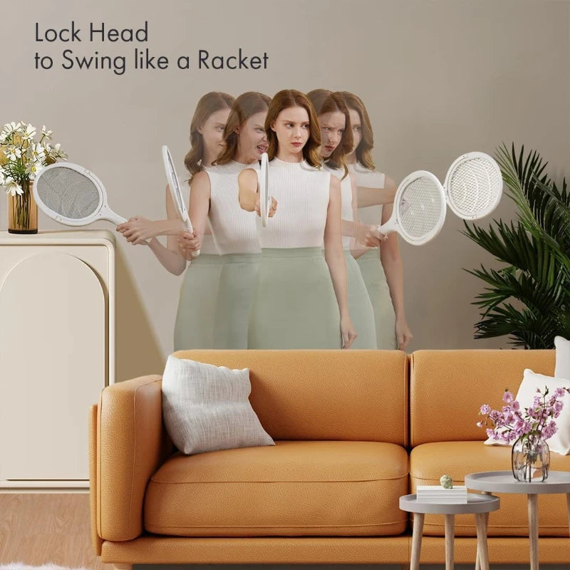 5‑in‑1 Fast‑Charging Mosquito Swatter Racket with Battery‑Powered Lamp, ABS Adjustable Handle for Outdoor Use