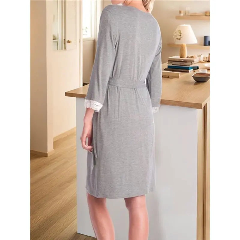 Women's Maternity Robe Pregnancy Breastfeeding Bathrobes Labor Delivery Nightgowns Dark Gray S