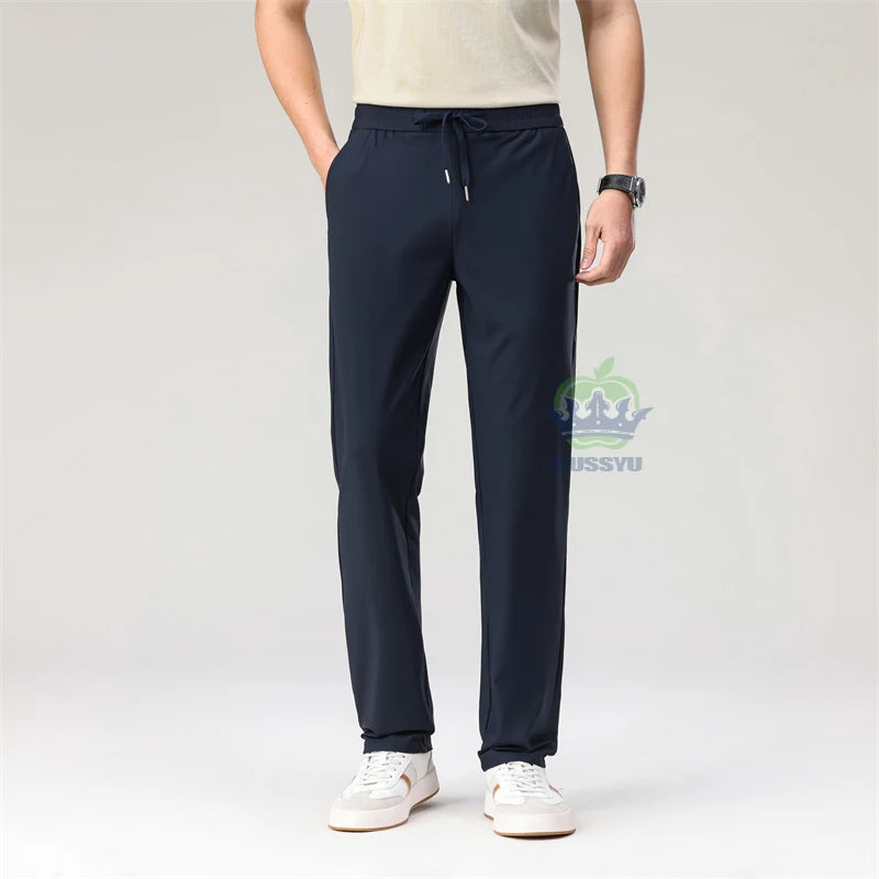 Summer High Stretch Pants Man Thin Elastic Waist Korean Grey Sweatpants Jogging Casual Sports Trousers Male Fashion Luxury Brand