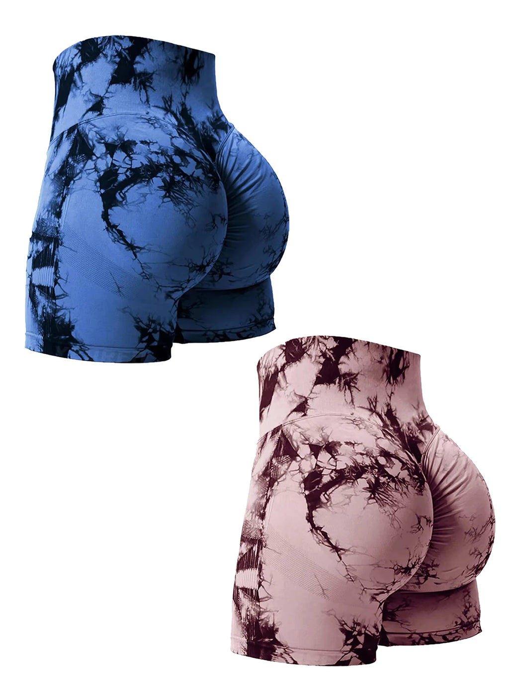 2PCS Tie Dye Butt Lifting Sexy Gym Shorts Woman Skinny Stretch High Waist Sport Shorts Casual Seamless