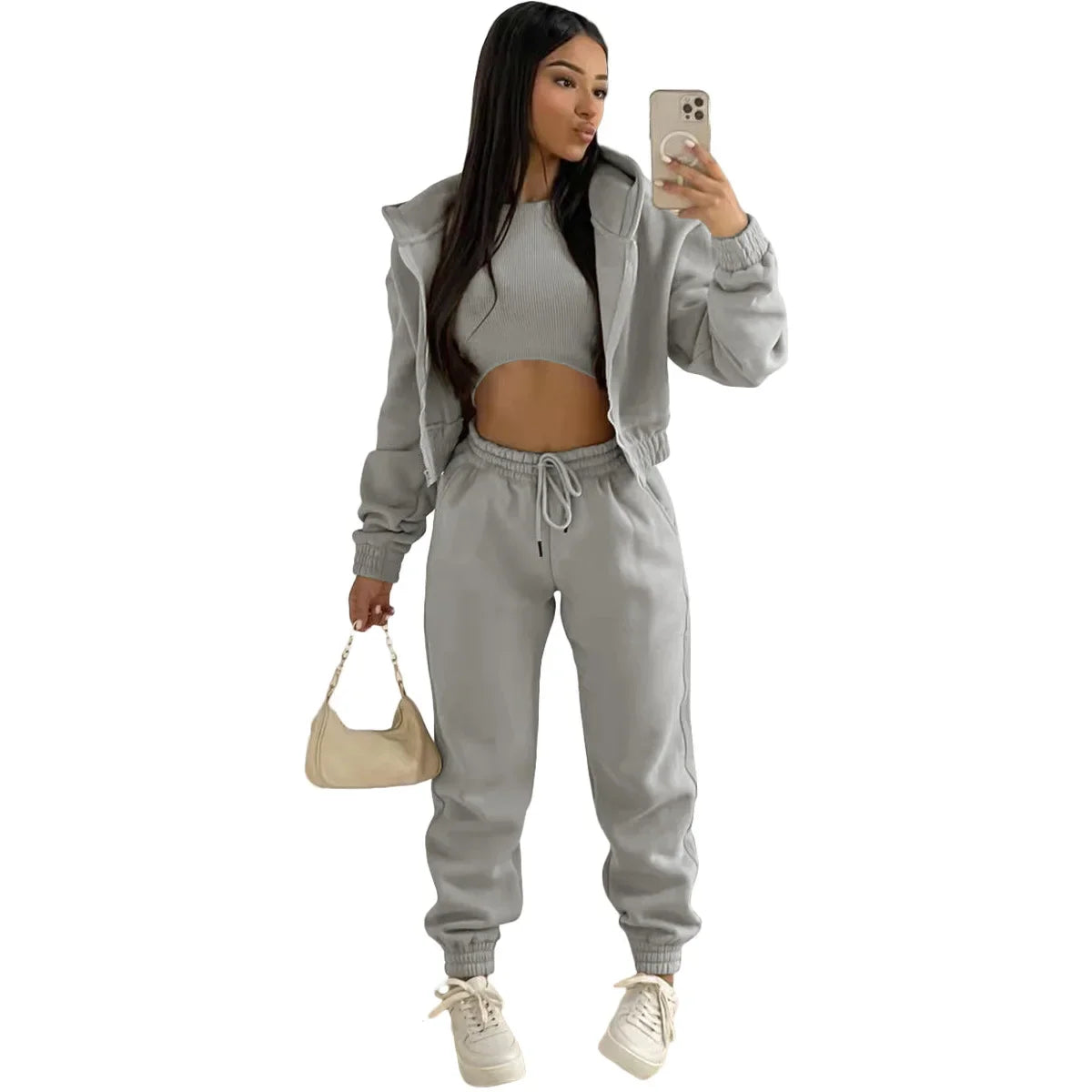 custom women's clothing plain winter hoodie joggers pants 3 piece pants set training wear womens sweatpants and hoodie sets