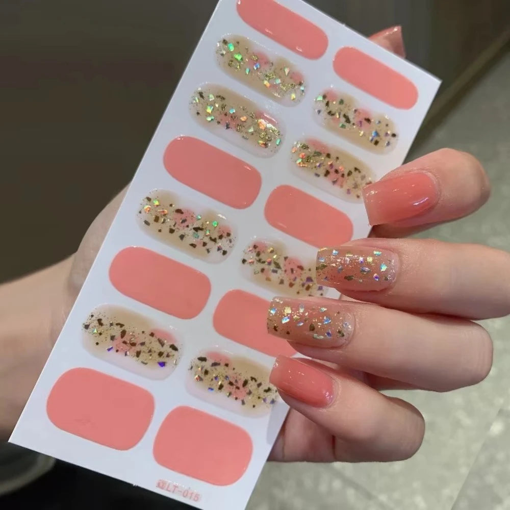 32 Strips Autumn Nail Stickers Semi Cured Full Cover Gel Nail Polish Strips Manicure Leopard Print Nail Patch