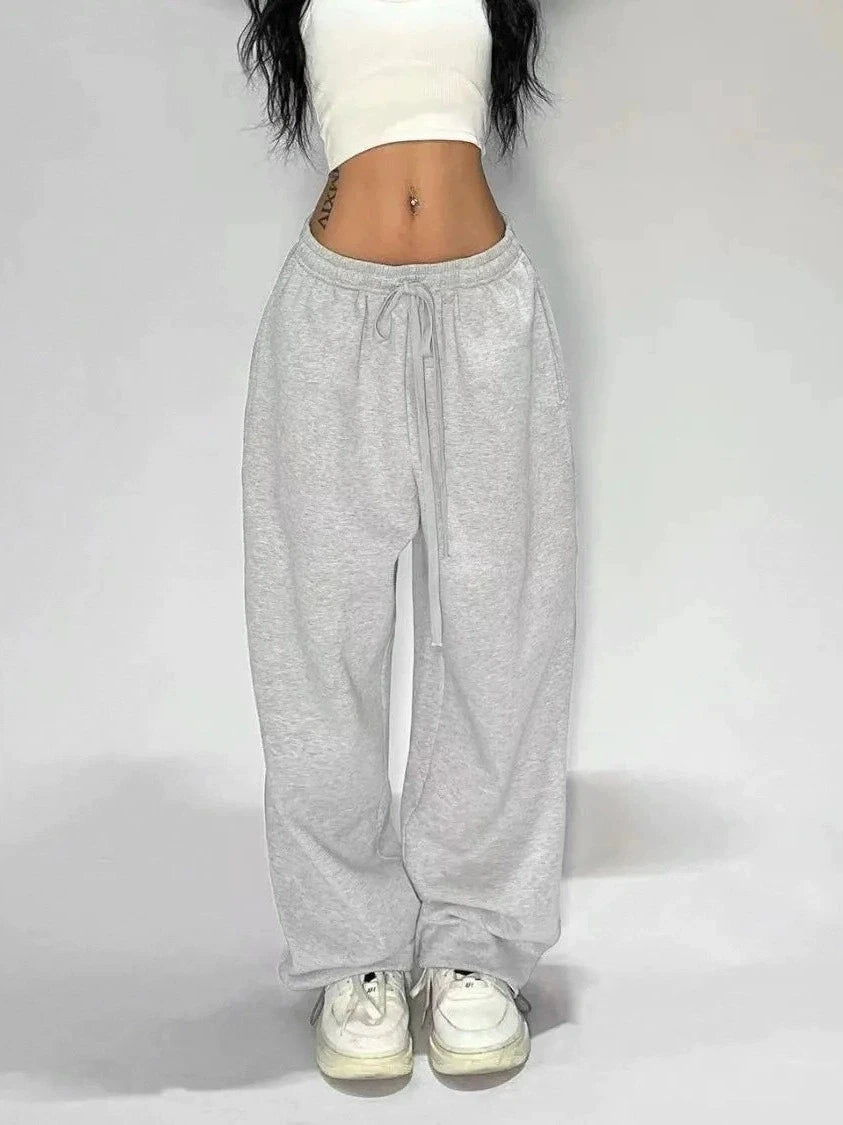 Women Drawstring Elastic Waist Wide Leg Sweatpants Solid Color Loose Baggy Jazz Dance Streetwear Casual Daily Jogger Pants