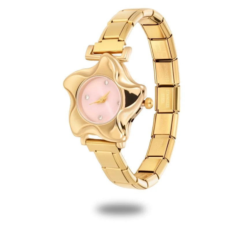 Irregular alloy case Arabic numeral classic dial Stars-shaped diamond-encrusted fashion Stainless Steel Bracelet ladies watch