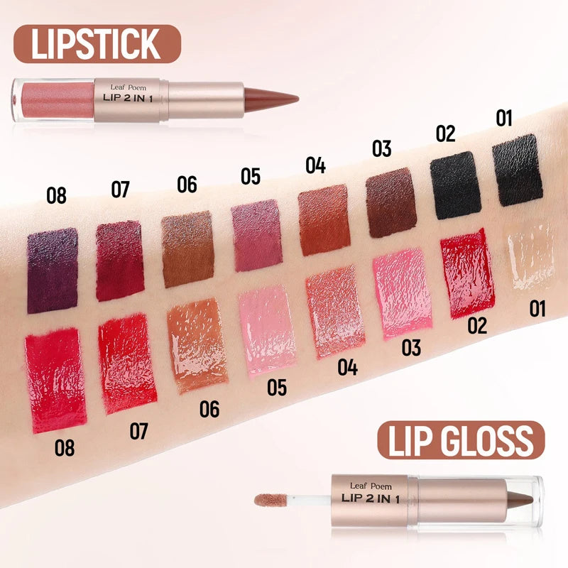2 IN 1 Nude Brown Pink Mirror Lip Gloss Tapered Gradient Lipliner Contour Pencil Matte Lip Liner Waterproof Sexy Lipstick Makeup