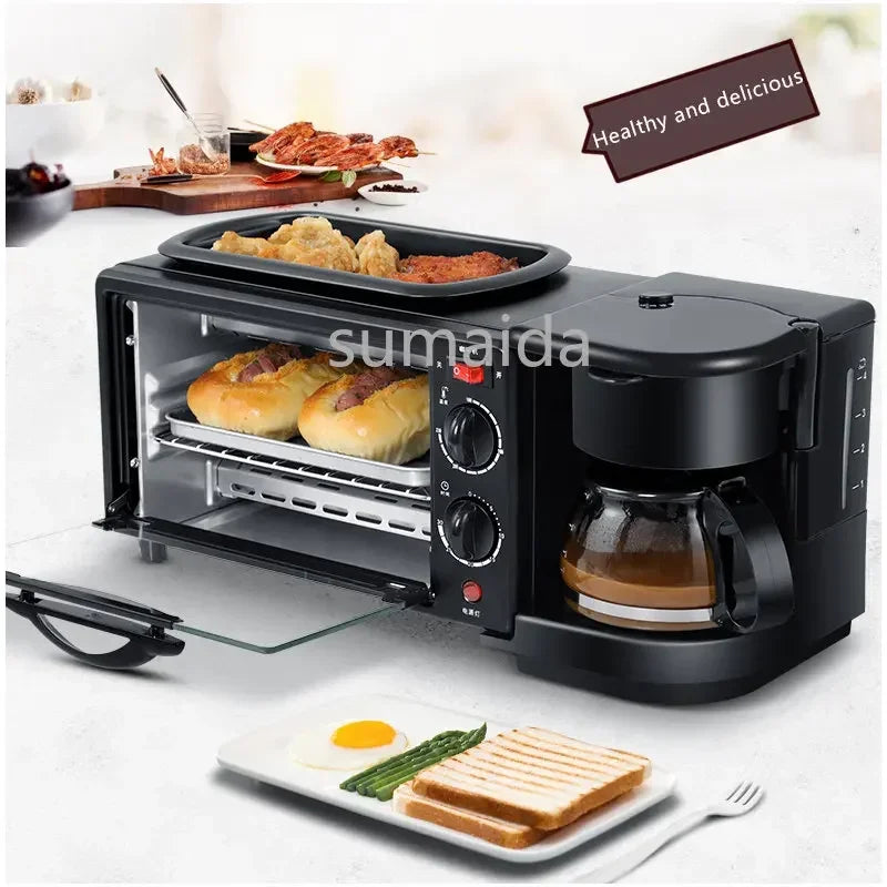 Home Use 3 In 1 Breakfast Makers Multi Function Breakfast Machine with Electric Heater 9L Toaster Oven Coffee Maker Frying Pan