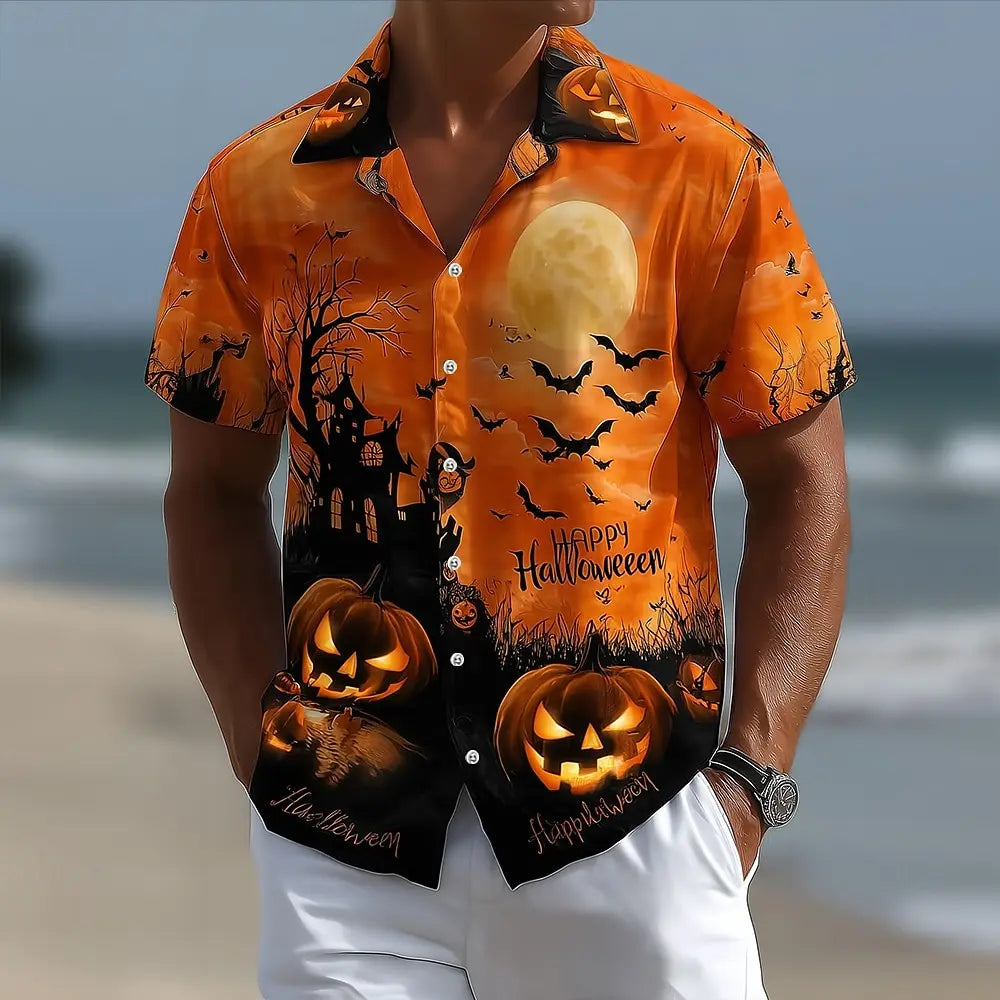 2025 Halloween Men's Halloween Themed Shirt Button Up Shirt Short Sleeve Dark Punk Gothic Style Holiday Streetwear Summer