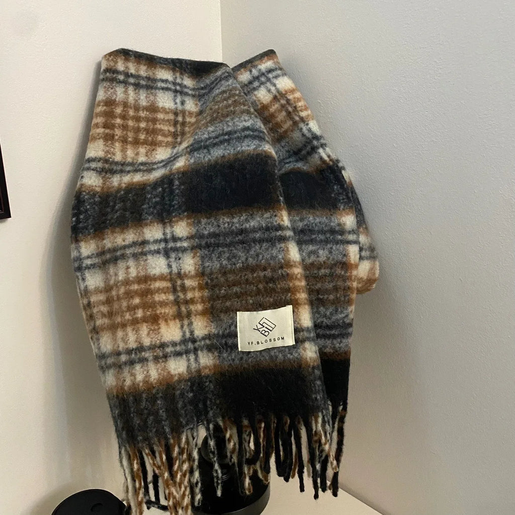 Maillard Womens Reversible Scarf Plaid  Windproof Insulation,personality,Winter Shawl Wrap Oversized Tartan Stripe Fringe Scarve