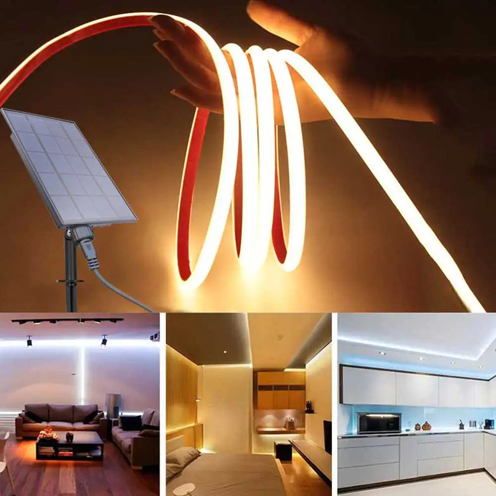 Solar Strip Ligh 24V COB Solar Neon Light Strips Waterproof IP65 Flexible Warm White High Density Linear Lighting COB LED Lights