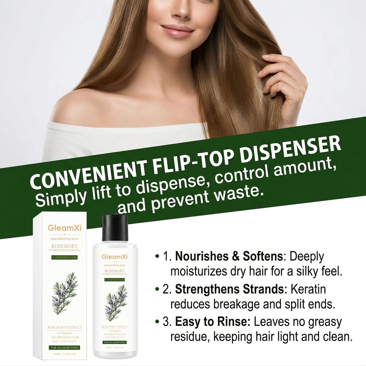 GleamXi Rosemary Hair Hydrolyzed Keratin Conditioner Anti Frizz Repair Split Ends Nourish Dry Damage Hair Smoothing Conditioner
