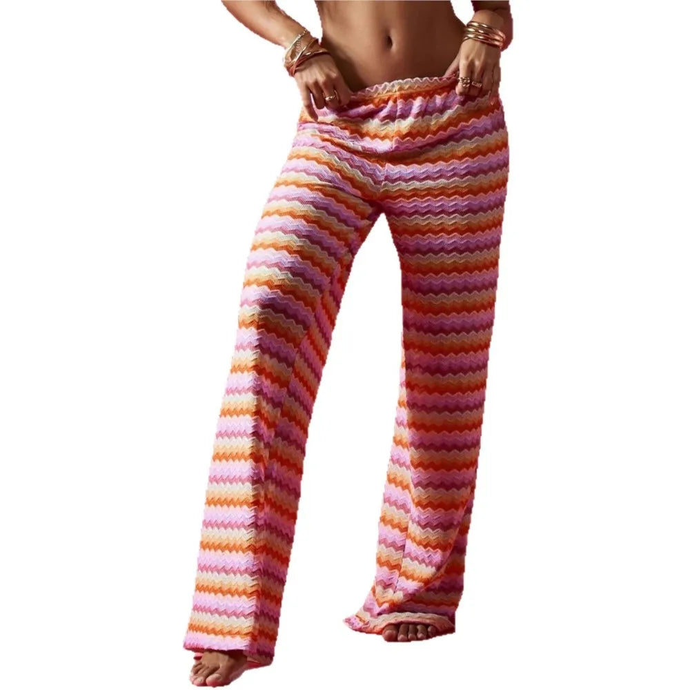 Casual Women Pants Loose Wide Legs Trouser Women's Clothing Home Clothes Homewear Striped Contrast Comfortable All-match Trendy
