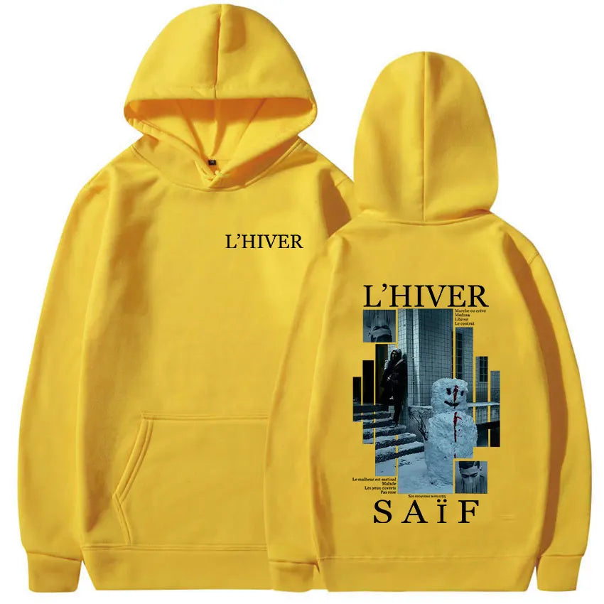 Rapper L'HIVER Saif Album 2025 New Hoodie Men's Hip Hop Fleece Pullover Sweatshirt Retro Long Sleeve Oversized Hoody Streetwear