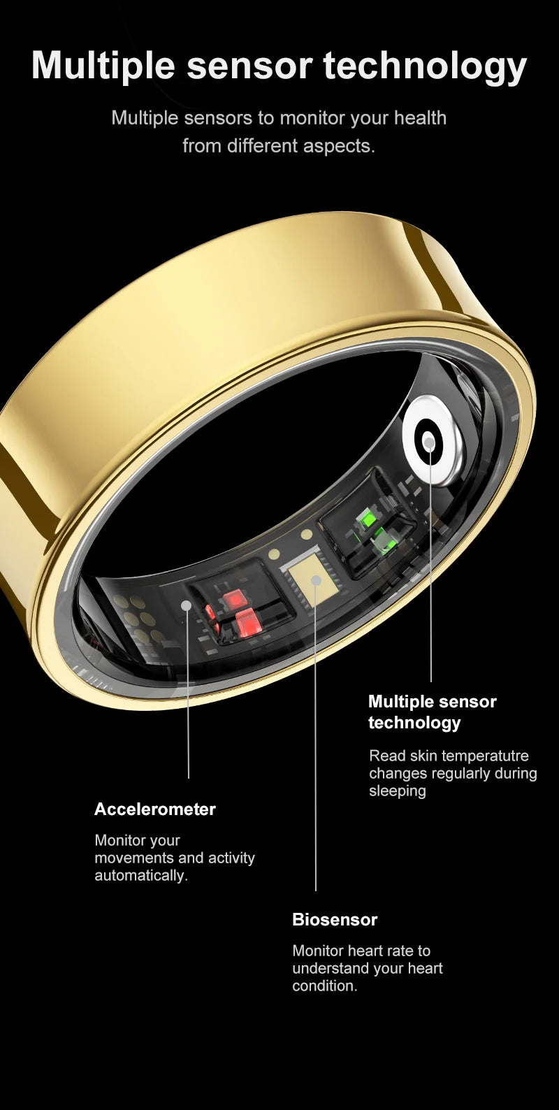 R09 Smart Ring Men Women With Charging Case,Health Sleep Monitor,Skin Temperature Monitor,60 Days Battery Life,5ATM Waterproof