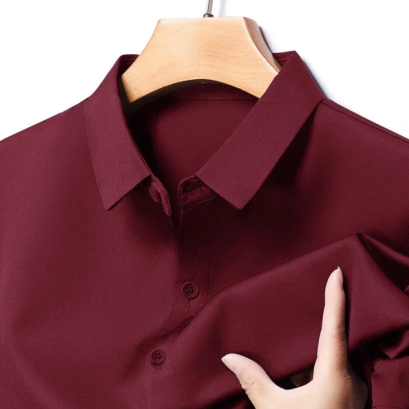 Men's Business Casual Long Sleeve Shirt Solid Color Wrinkle Resistant Comfortable All-Season Versatile Solid Color Top