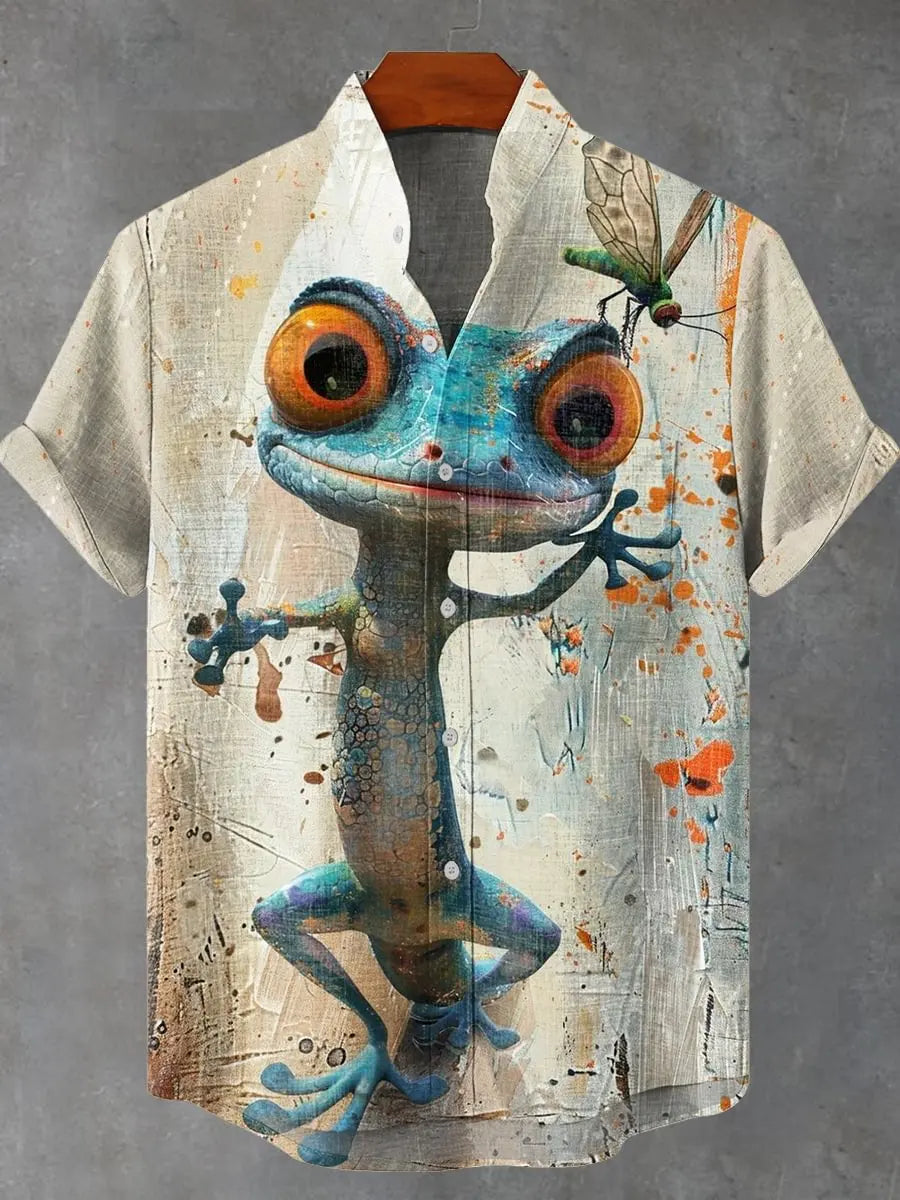 2025 Party Short Sleeve Shirt Road Animal Pattern Printed Short Sleeve Button Shirt Summer Fashion Casual Style