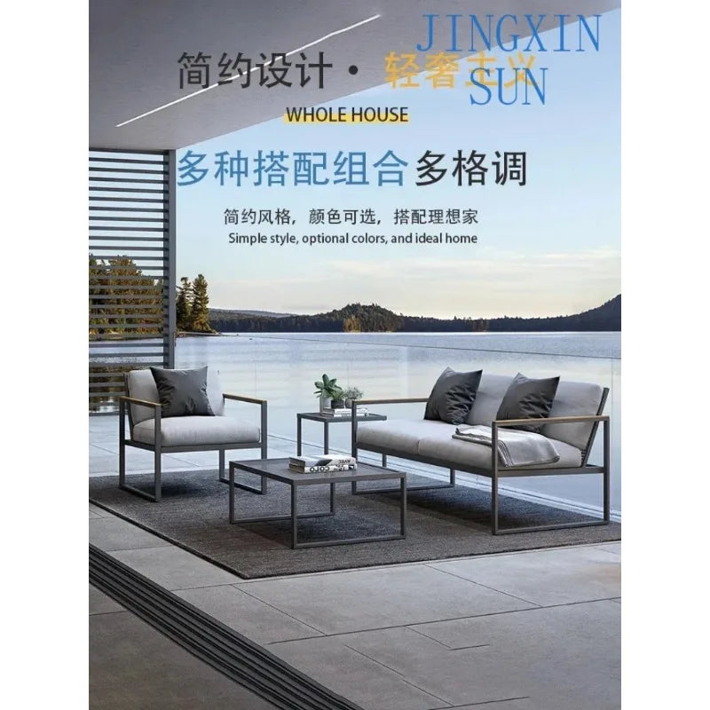 Outdoor leisure iron sofa, courtyard garden villa, hotel, waterproof and sunscreen aluminum alloy sofa