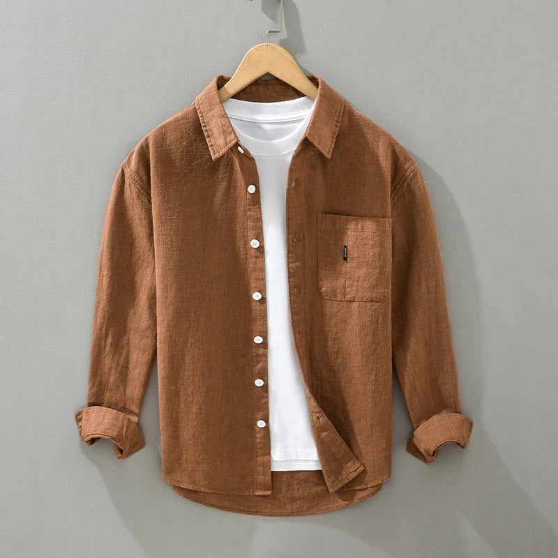 2402 Cotton Linen Solid Color Simple Basic Tops Men's Spring Fall Fashion Japan Style Harajuku Healthy Comfortable Casual Shirts