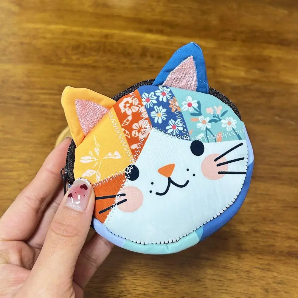 Waterproof Patchwork Coin Purse Cat Zipper Design Makeup Bag Storage Case Home Travel