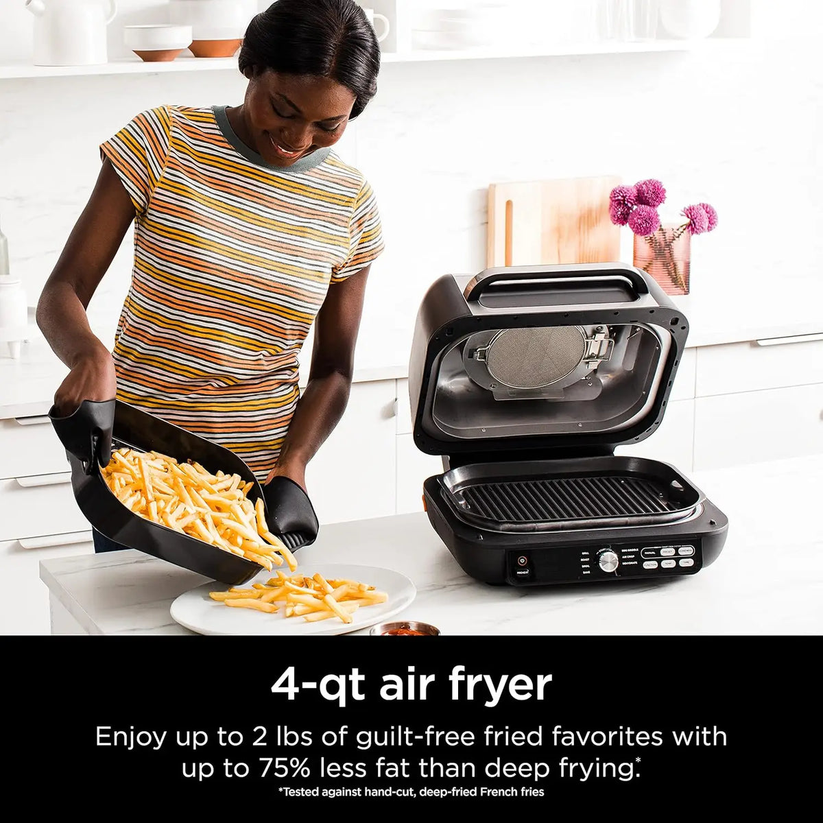 7-in-1 Indoor Grill & Griddle Combo, Air Fry, Dehydrate & More, Open or Closed Use, Power Grate, Flat Top, Crisper, Smart Thermo