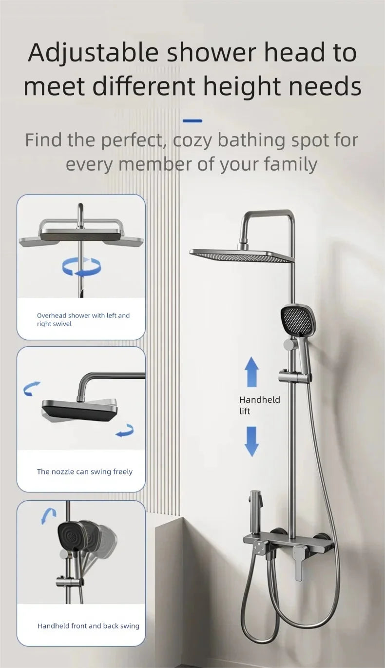 Gray Household MultiFunction Hot and Cold Water Shower Set Hotel Bathroom Bathtub Faucet Pressure Boosting Shower System Set