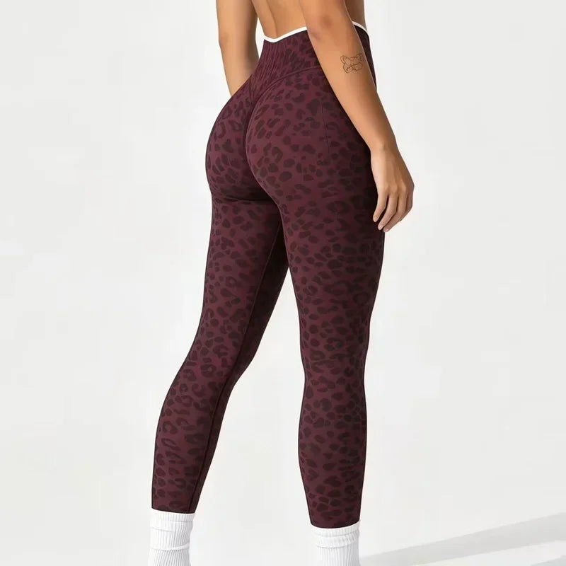 Seamless Leopard Print Leggings Women High Waist Yoga Pants Scrunch Butt Fitness Tights Moisture Wicking Slim Fit Sports Pants