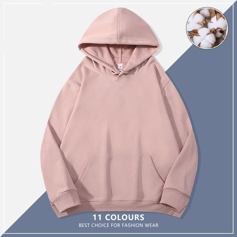 Custom Embroidery Logo Hooded Sweater Men's Loose Size Autumn Cotton Sweatshirt High Quality Tops Male Hip Hop Pullover