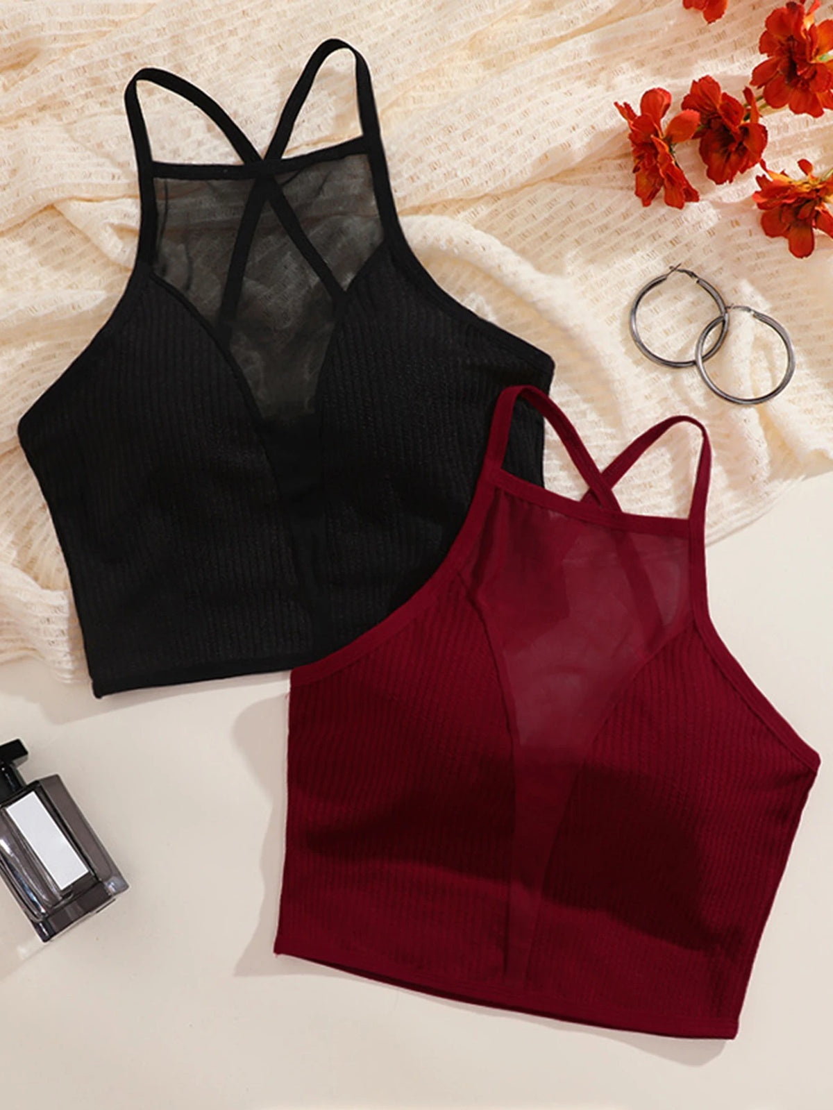 Sexy Mesh Camisole Crop Top Corset Seamless Backless Underwear Hot Fashion Women Casual Tank Top Bralette Adjustable Lingerie