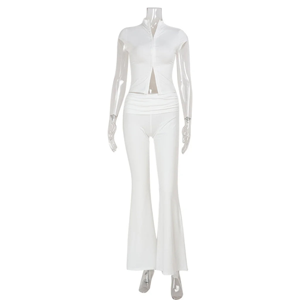 Women Fashion Sexy Short Sleeves Suit Casual Sheath Hollow Out 2 Pieces (Tops+Long Pant) Matching Sets Female Street Tracksuit