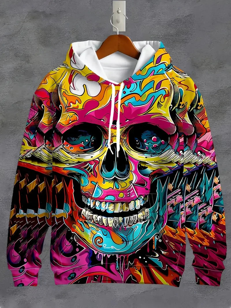 Vintage Cool 3D Print Skull Graphics Hoodie Drawstring Comfortable Super Dalian Long Hoodie Sweatshirt Spring And Autumn Clothes