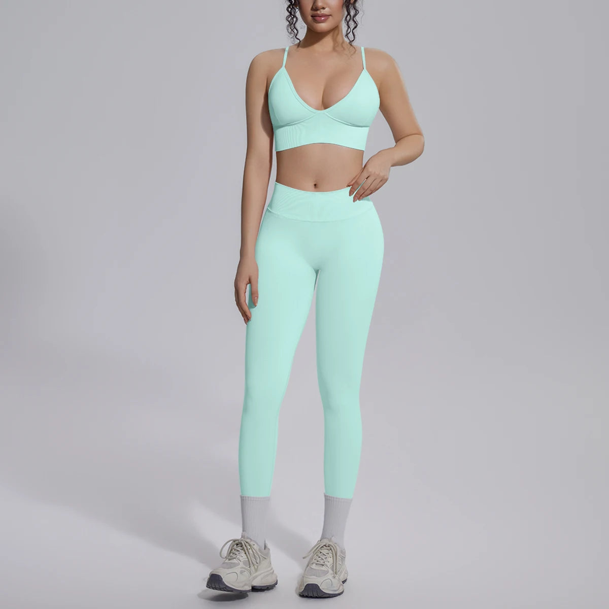 2PCS Woman Yoga Set Shockproof Workout Top Sexy Yoga Bra with Chest Pad High Stretch Seamless Fitness Pants Gym Yoga Set