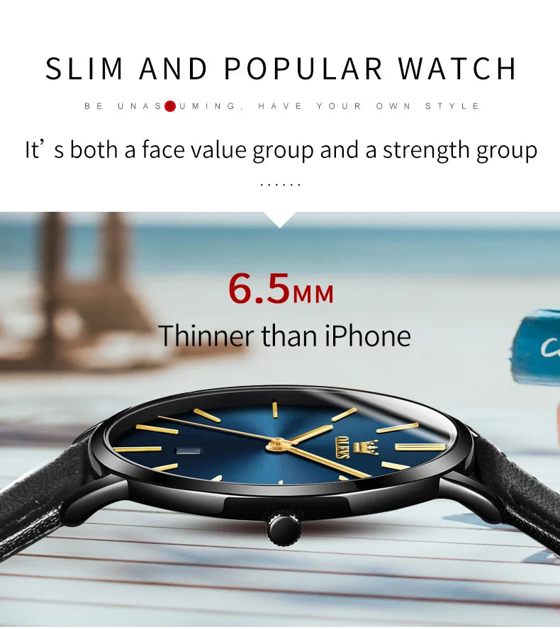 OLEVS 5869 Ultra Thin 6.5mm Quartz Watch for Men Fashion Leather Strap Simple Luxury Auto Date Clock Men's Wristwatch Waterproof