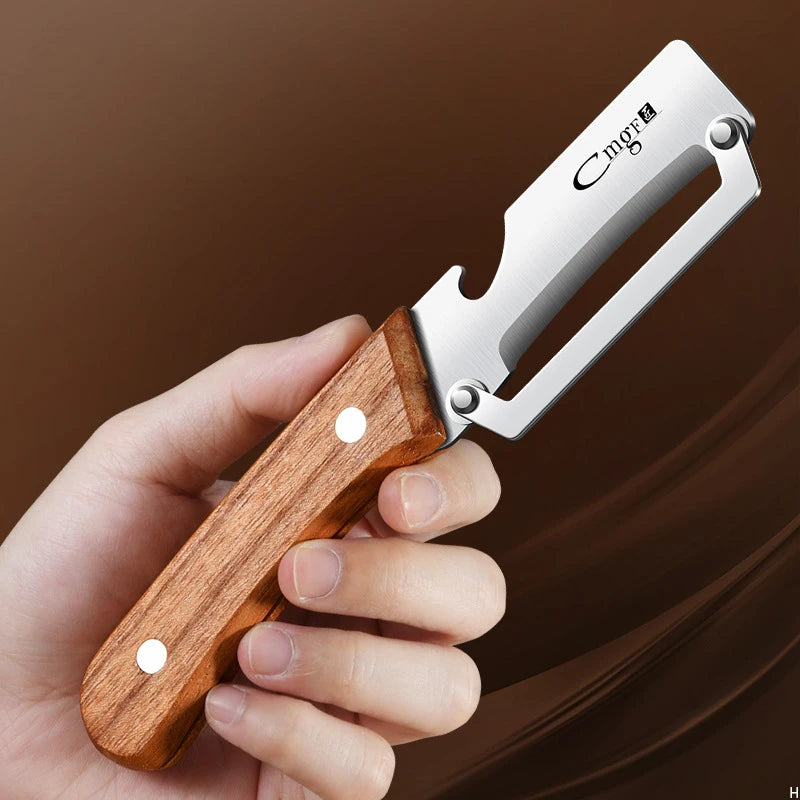 Stainless steel peeler with wooden handle for peeling and slicing fruits and vegetables | Durable and smooth operation