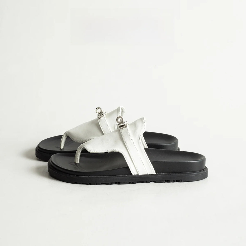 British Style Thick Bottom Slip-On Sandals Women Summer Foot-Strap Leather Half Slippers Beach Flat Heel Casual Shoes