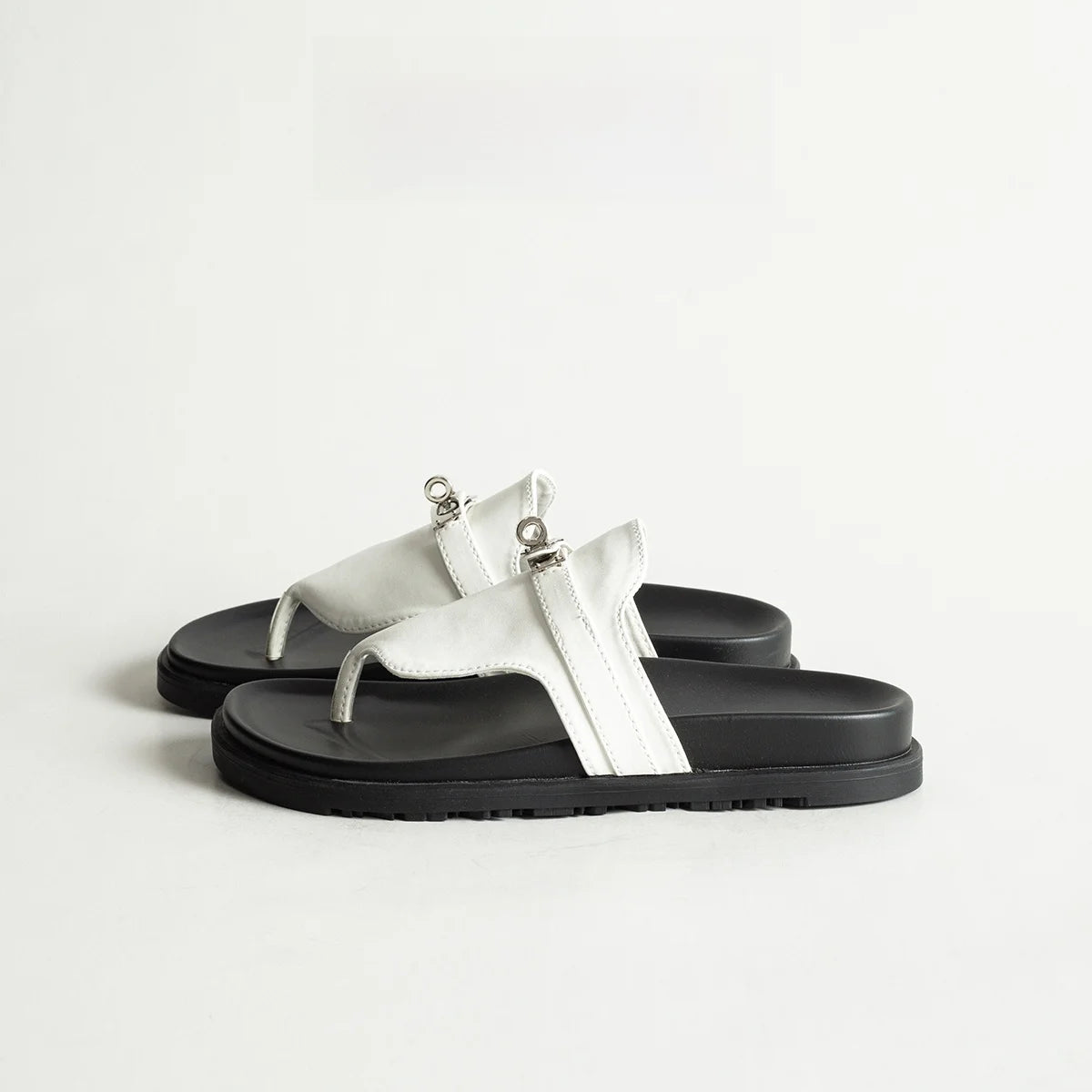 British Style Thick Bottom Slip-On Sandals Women Summer Foot-Strap Leather Half Slippers Beach Flat Heel Casual Shoes