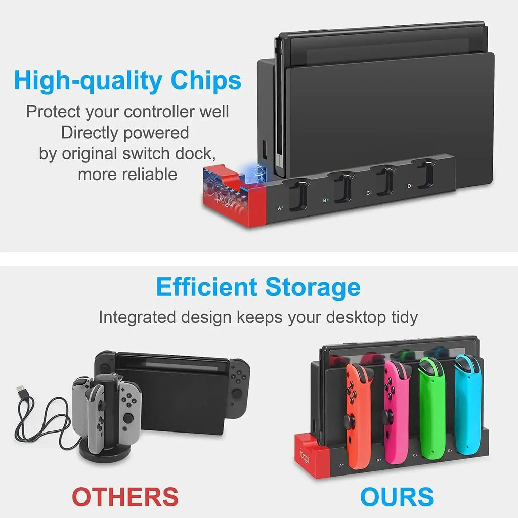 IPEGA PG-9186 Charging Dock for Switch&OLED,Charges Up to 4 Controllers,Compatible with Switch and OLED,Hot-Selling 4-port Stand