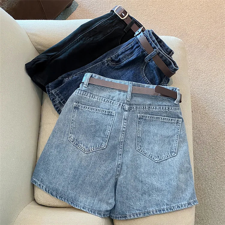 New Women Summer Denim Shorts Casual A Line Hot Pants Casual Trend Denim Shorts High Waist Simple Loose Wide Leg Denim Pants