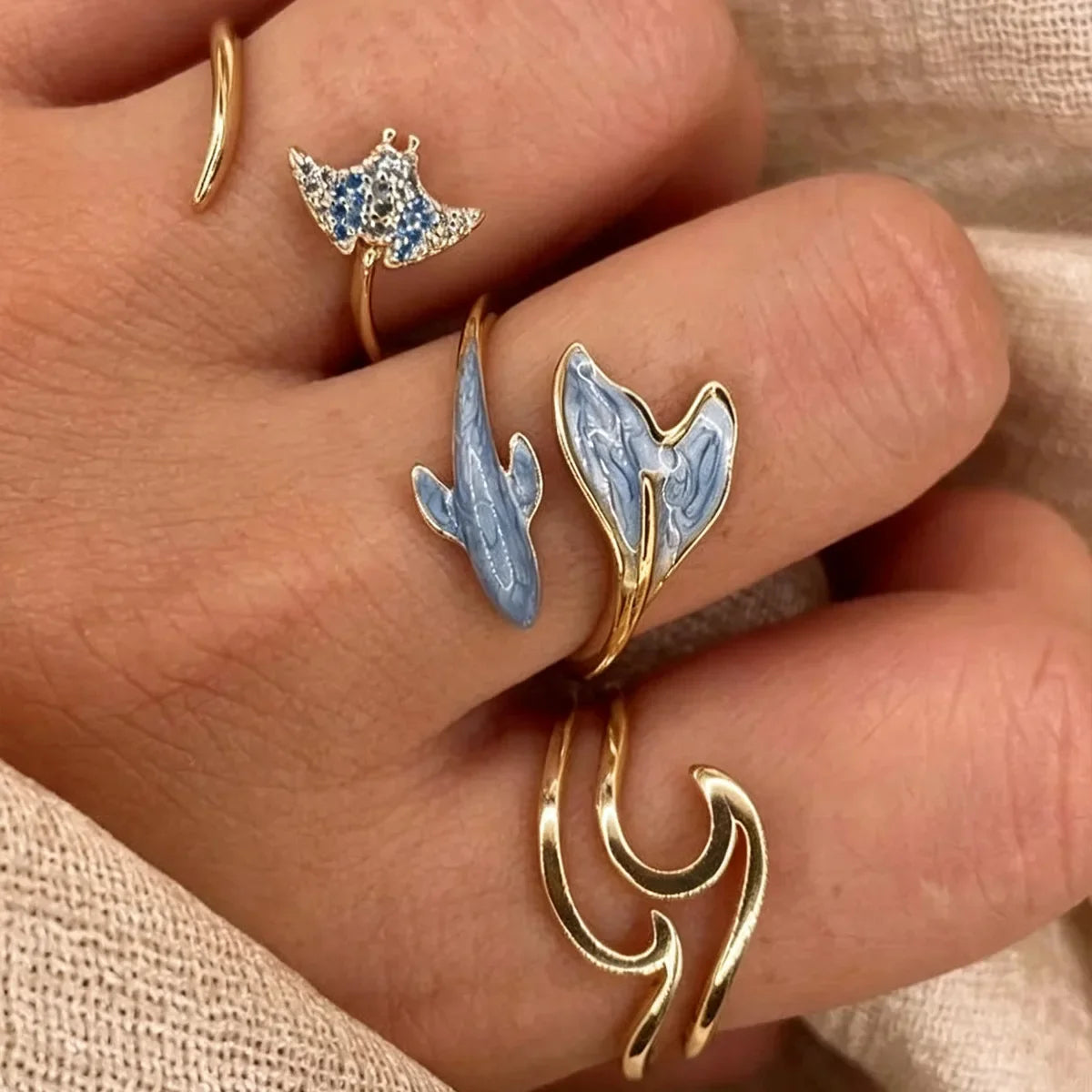 3pcs Set New Fashion 925 Sterling Silver Cute Guppy Ring Stacking Finger Ring, Animals Adjustable Open Rings Birthday Gift
