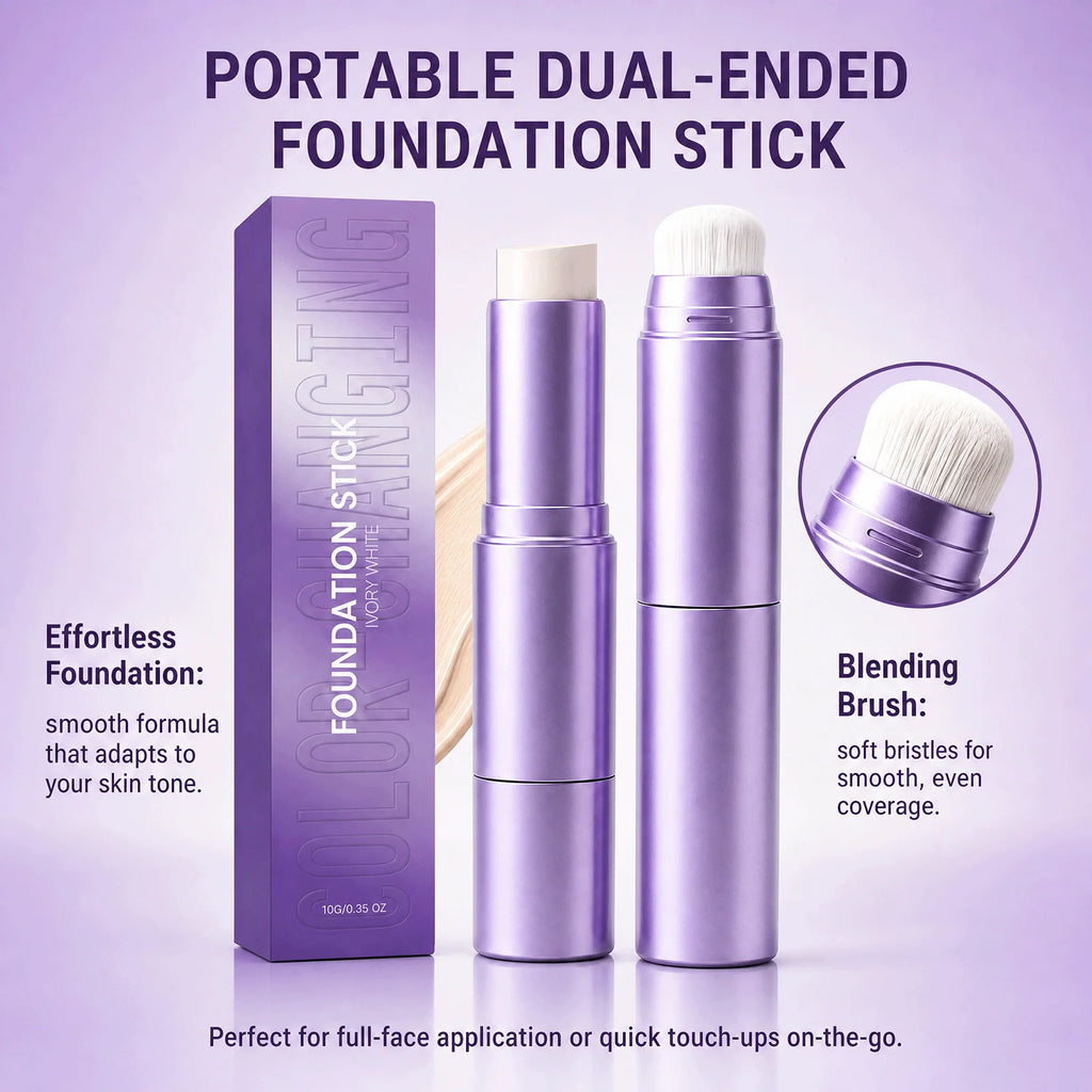 2-in-1 Color Changing Foundation Stick Natural Flawless Finish Lightweight Smooth Face Makeup Buildable Coverage for All Skin