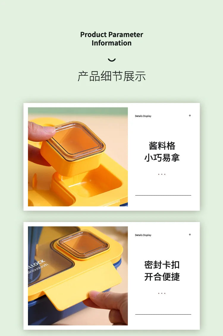850ml/1100ml Lunch Box Microwave Portable Bento Boxes with Tableware for Kids School Leakproof 4 Grid Food Snack Containers