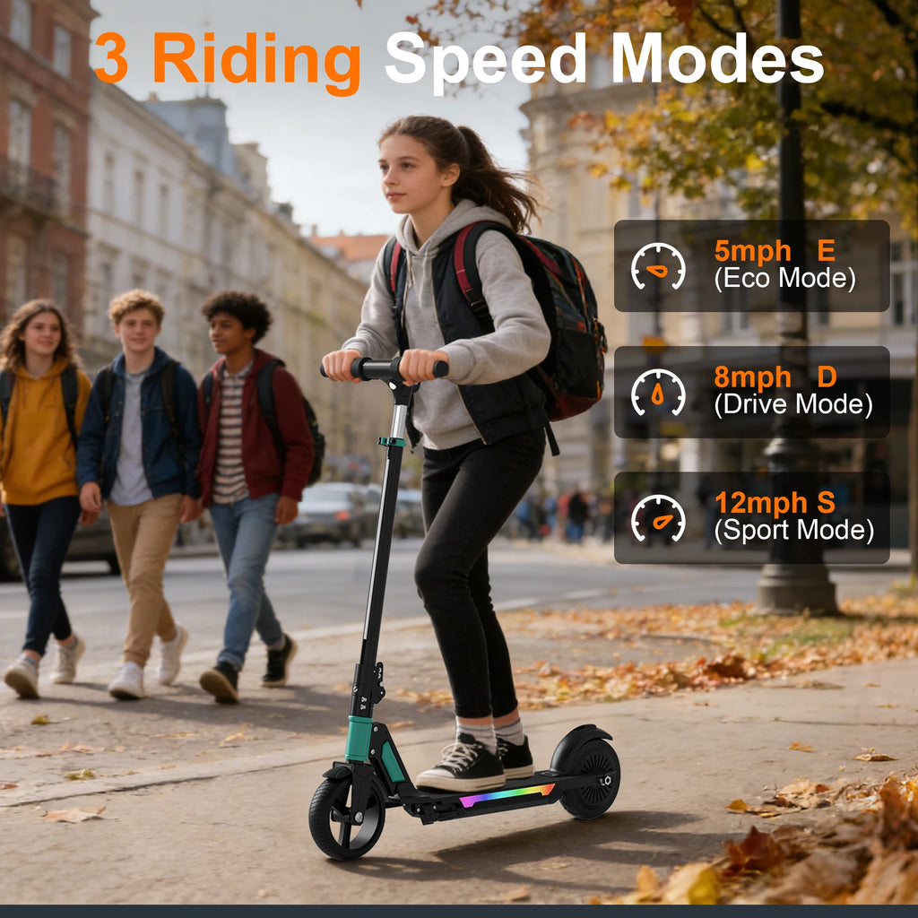SIMATE S7pro Electric Scooter for Kids Aged 6-12, 5/8/12MPH Speed, Dual Brake System, 3 Heights (S7Pro), Colorful Lights, LED Display, 250W Motor Kids Scooter