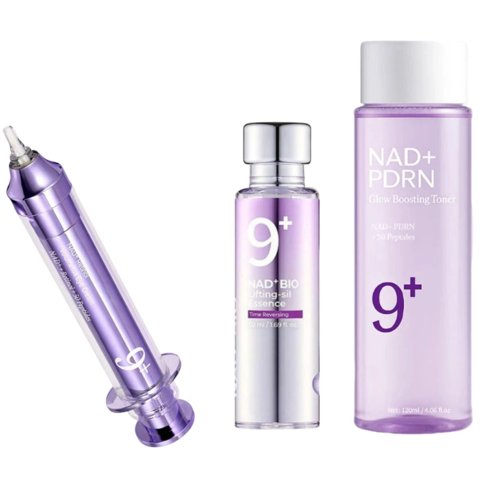 NAD+ Peptides Glow Boosting Toner + Firming Serum + No.9 Eye Cream - Korean Anti Wrinkle Brighten Dark Circles Skin Care