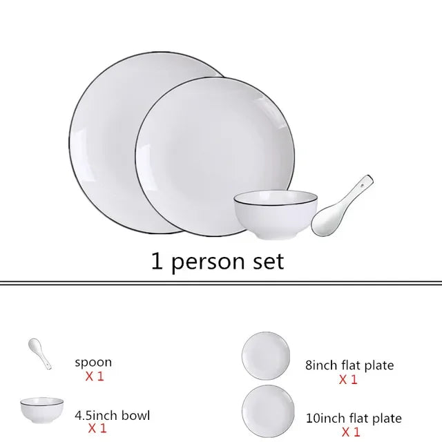 White With Black Dinner Plate Set Ceramic Serving Tray Food Dishes Rice Salad Noodles Bowl Soup Kitchen Dinnerware