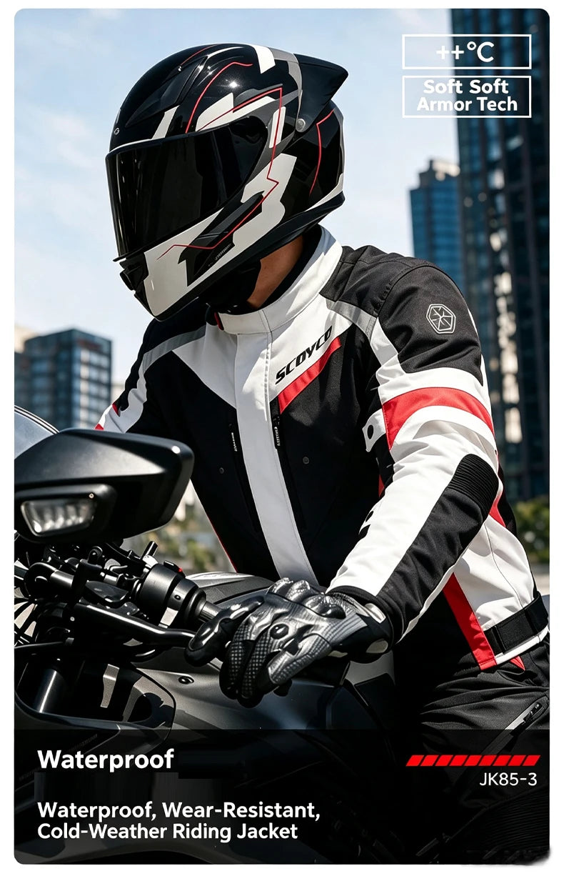 Scoyco Motorcycle Jacket Winter Waterproof Windproof CE1 Anti Fall Detachable Thermal Liner Reflective Motorbike Riding Jacket
