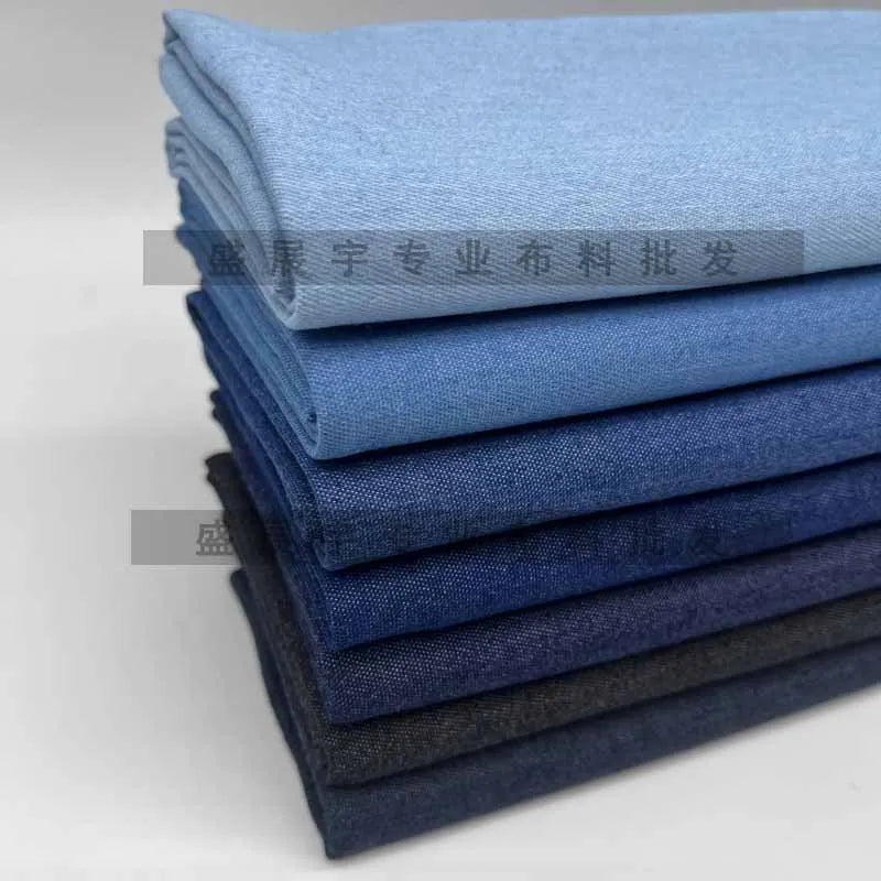 Thin Elastic Denim Fabric By The Meter for Clothing Shirts Jackets Pants Dresses Skirts Bags DIY Sewing Washed Cloth Soft Black