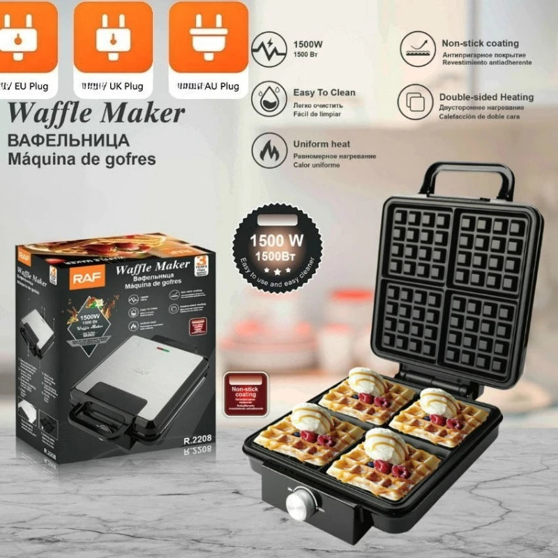 4-Slice Belgian Waffle Maker 1500W Double Heating Non-Stick Egg Cake Oven Pancake Egg Waffle Cake Machine Temperature Control