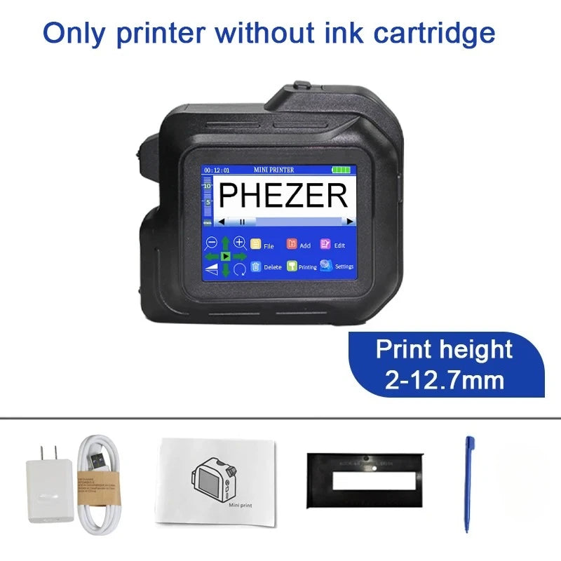 For Hp Phezer 2026 PC98 Mini Printer 28 Languages Portable Printer Handheld Inkjet Printer QR Bar Code Date Logo Expiry Date