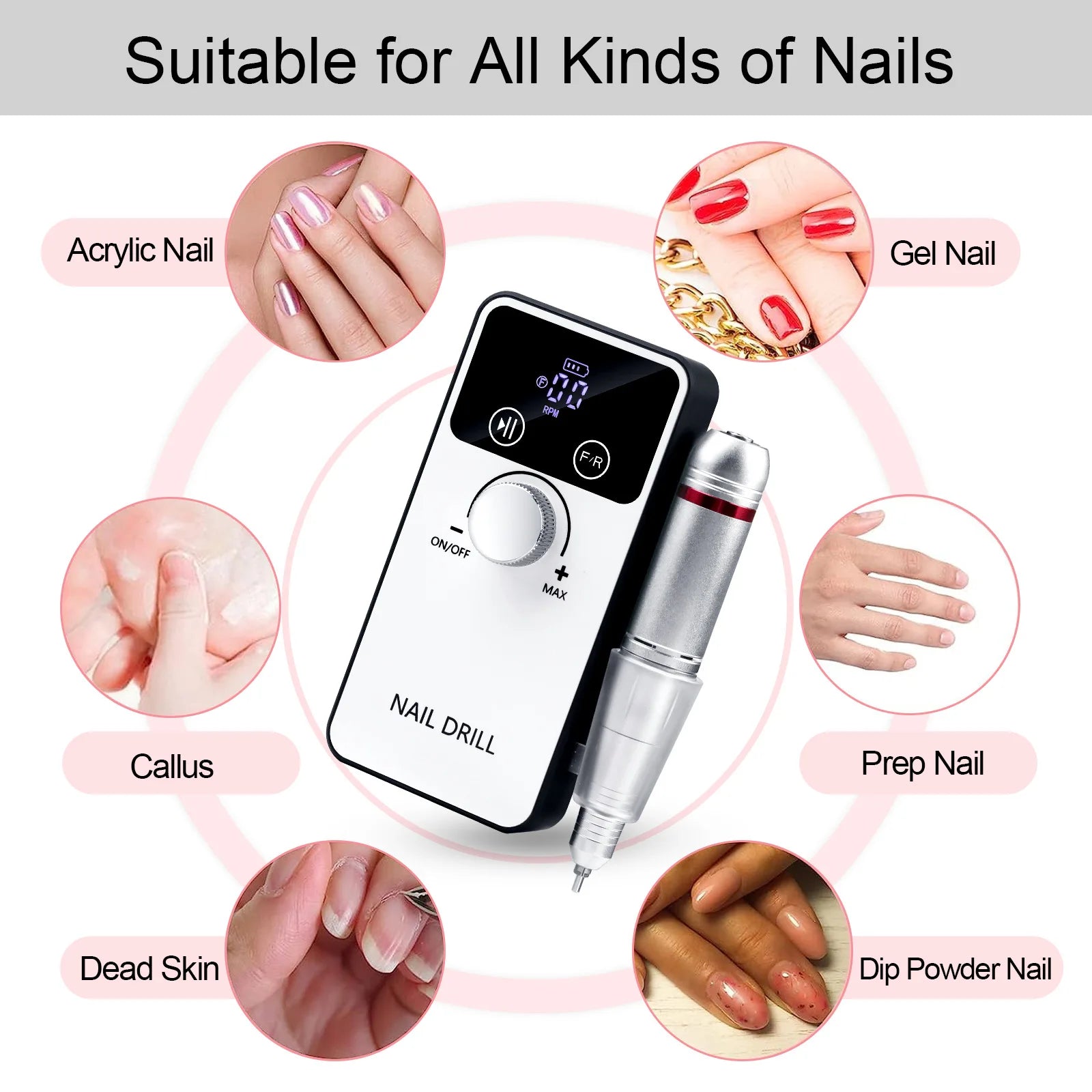Professional Nail Drill Machine Set 45000RPM Rechargeable Portable Electric Nail File for Manicure Acrylic Gel Nails Salon Tools