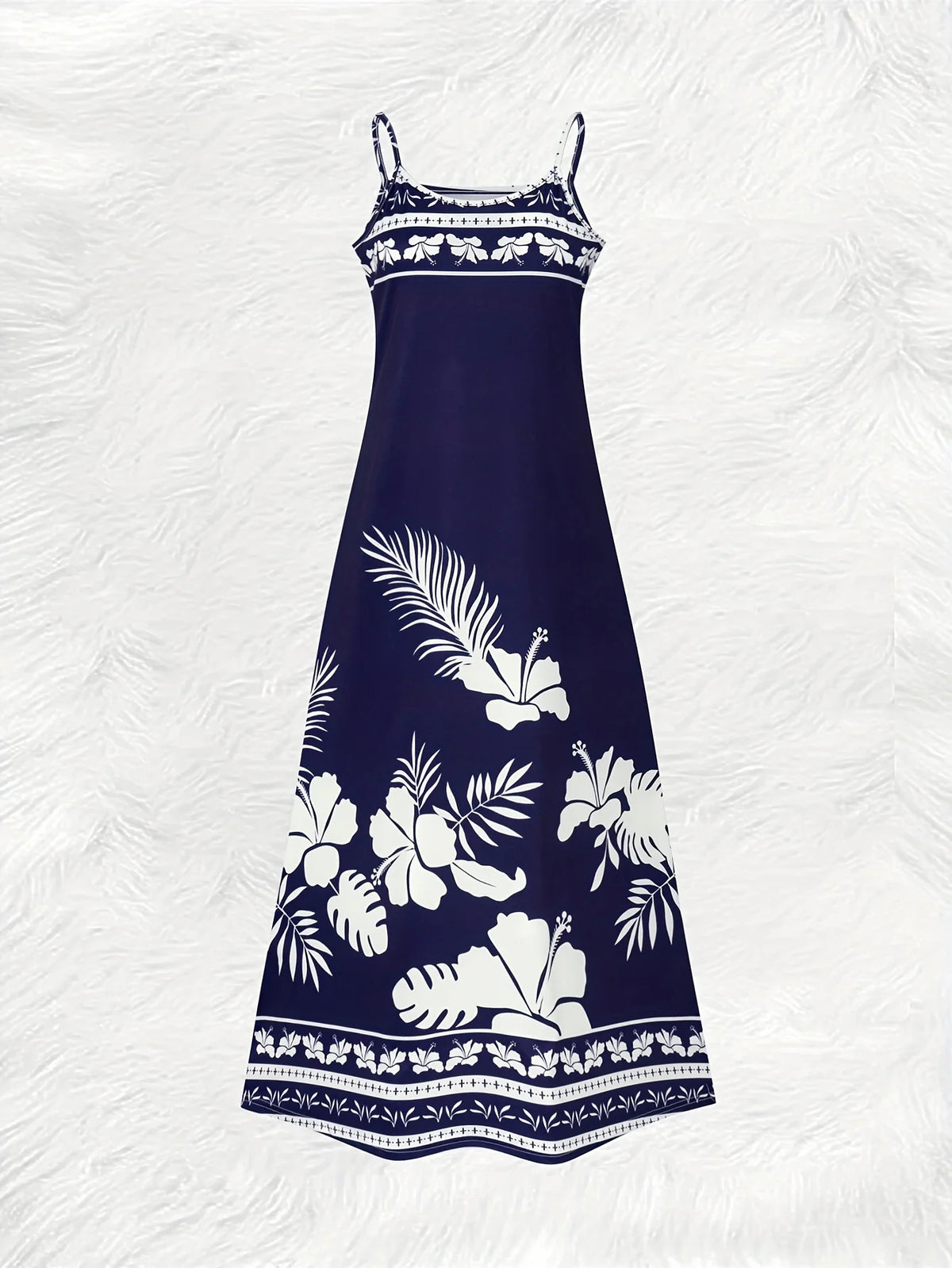 Casual Blue Floral Print Sundress for Women Round Neck Sleeveless Summer Dress Lightweight Flowy Maxi Dress Fashion Trendy